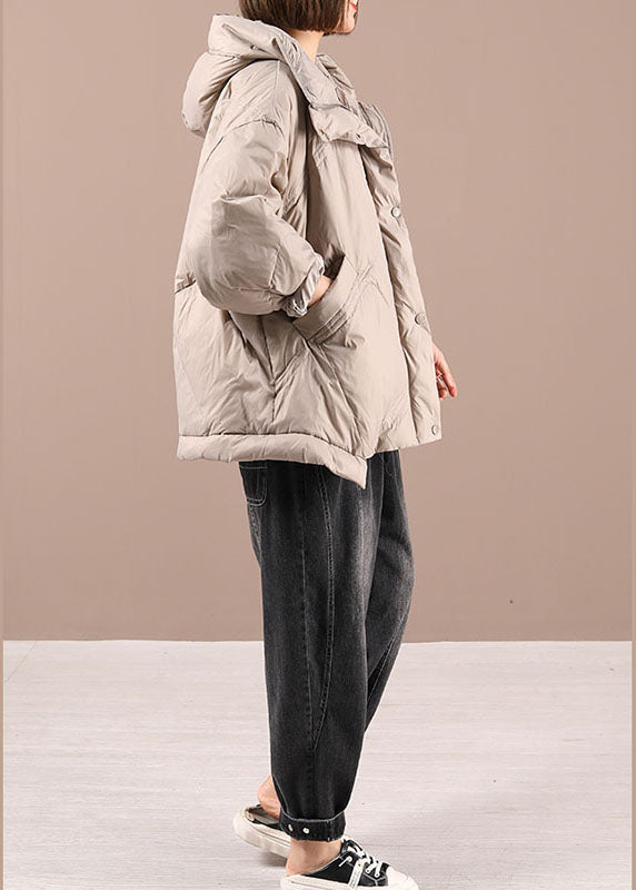 Luxus Khaki Loose Zippered Winter Duck Down Langarm Daunenmantel