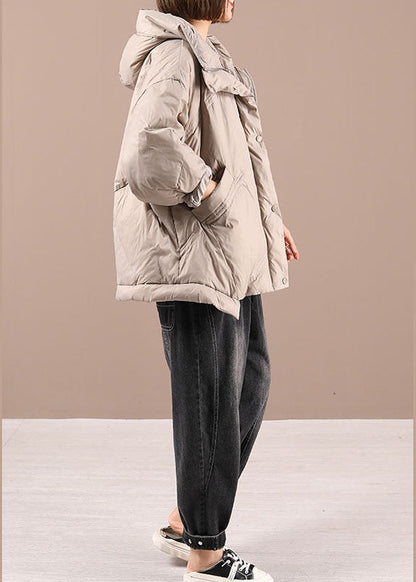 Luxus Khaki Loose Zippered Winter Duck Down Langarm Daunenmantel