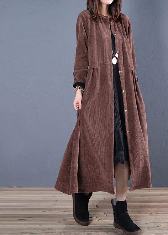 Luxury Loose fitting Coats fall coats chocolate o neck pockets outwear - SooLinen