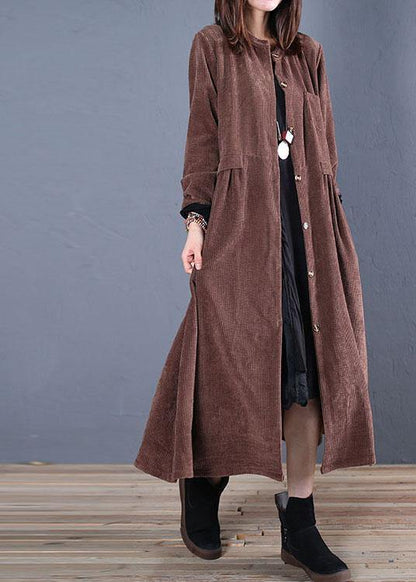 Luxury Loose fitting Coats fall coats chocolate o neck pockets outwear - SooLinen