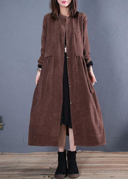 Luxury Loose fitting Coats fall coats chocolate o neck pockets outwear - SooLinen