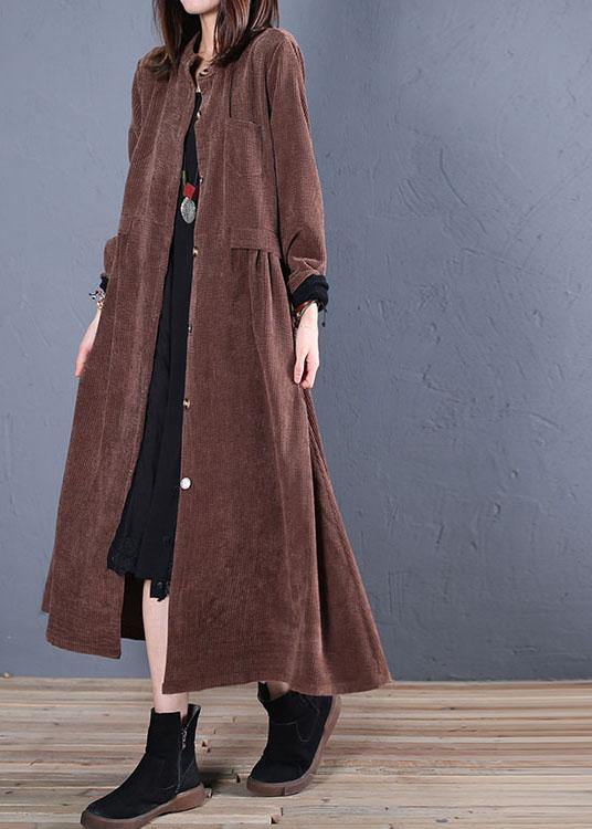 Luxury Loose fitting Coats fall coats chocolate o neck pockets outwear - SooLinen