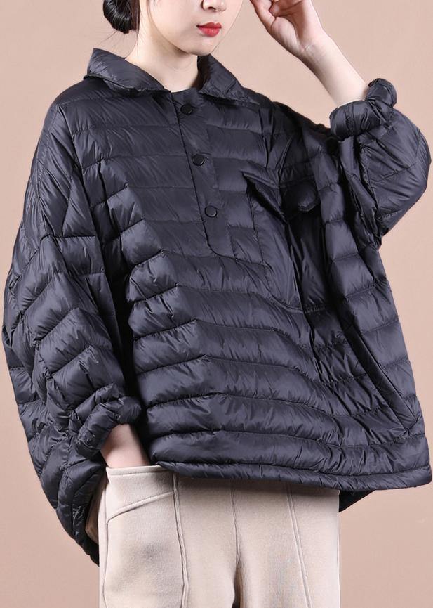 Luxury Loose fitting down jacket Jackets black lapel pockets duck down coat - SooLinen