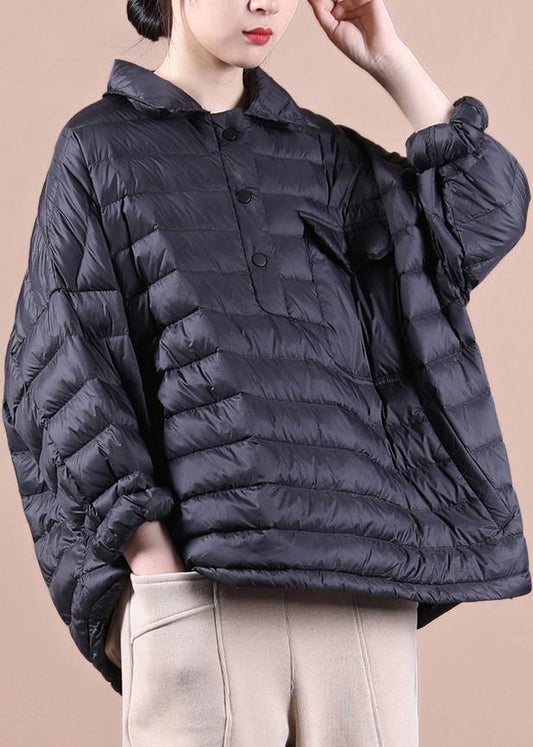 Luxury Loose fitting down jacket Jackets black lapel pockets duck down coat - SooLinen