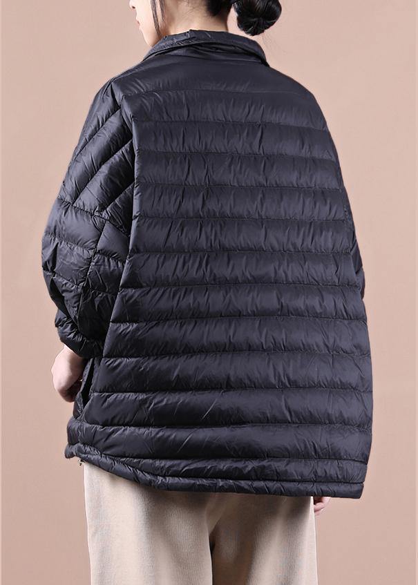 Luxury Loose fitting down jacket Jackets black lapel pockets duck down coat - SooLinen