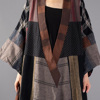 Luxuriöser, karierter Langmantel in Übergröße mit V-Ausschnitt, Baggy-Trenchcoat, Boutique-Patchwork-Langjacke mit Taillenbund