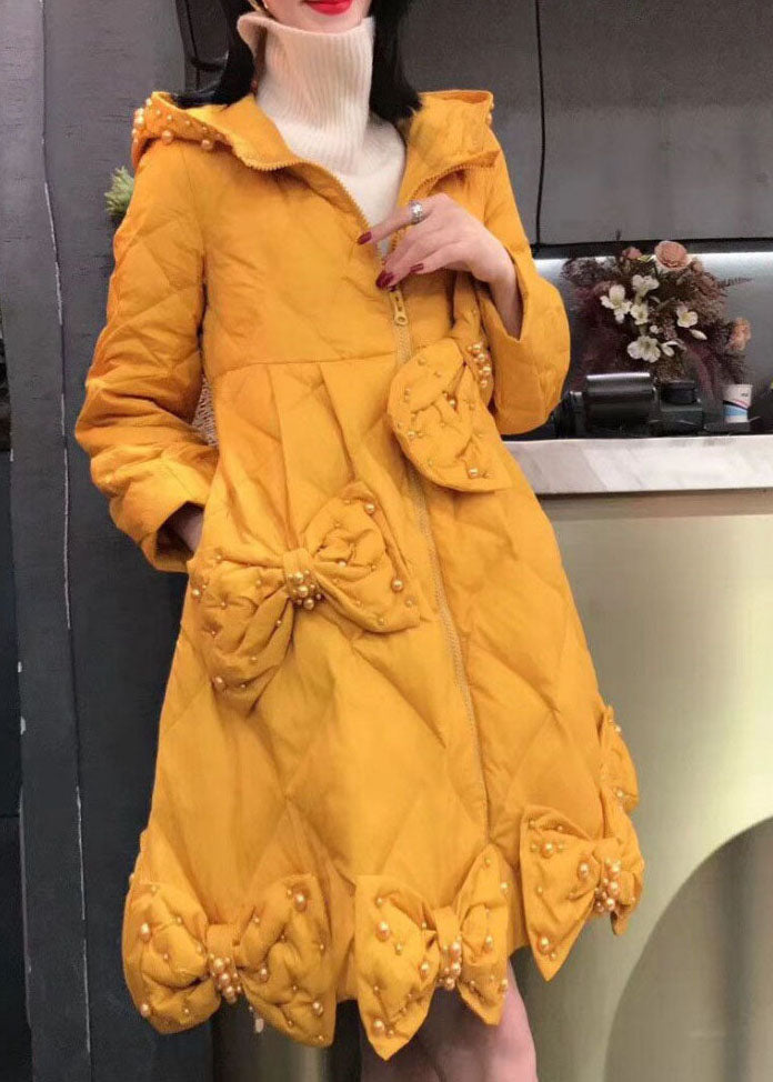 Luxus Gelbe Schleife Nagelperle Lässige Winter Entendaunen Wintermäntel