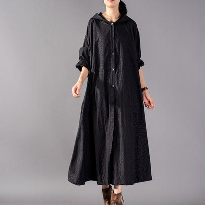 Luxuriöser schwarzer Mantel, übergroßer modischer Trenchcoat mit Kapuze, feiner, weiter Wintermantel