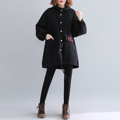 Luxuriöse schwarze Parkas für Damen, lässiger, warmer Wintermantel mit Kapuze, elegante Wintermäntel mit Stickerei