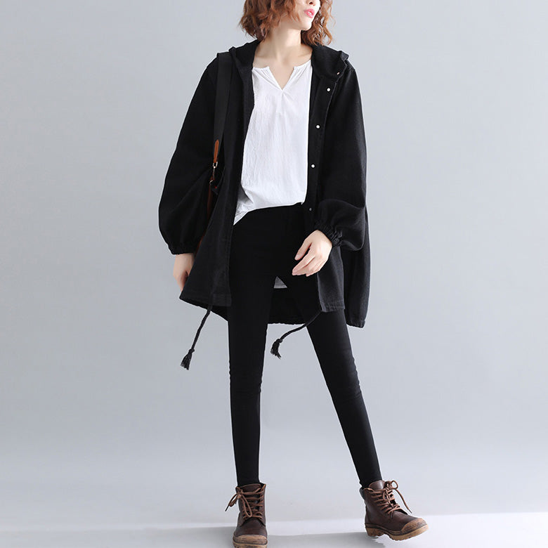 Luxuriöse schwarze Parkas für Damen, lässiger, warmer Wintermantel mit Kapuze, elegante Wintermäntel mit Stickerei