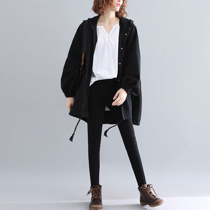 Luxuriöse schwarze Parkas für Damen, lässiger, warmer Wintermantel mit Kapuze, elegante Wintermäntel mit Stickerei