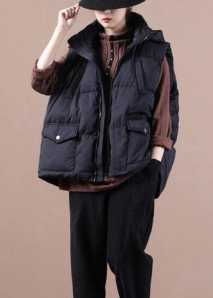 Luxury black down jacket woman oversize parka stand collar pockets Casual Vest - SooLinen