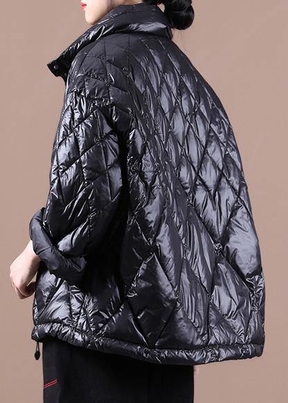 Luxury black goose Down coat Loose fitting snow jackets stand collar Button Down New Jackets - SooLinen