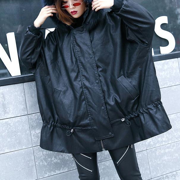 Luxury black overcoat trendy plus size winter jacket hooded fur collar overcoat - SooLinen