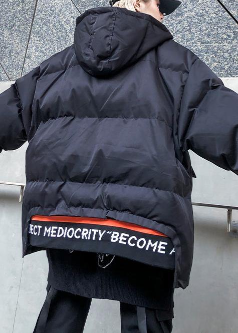 Luxury black print women parka oversize hooded thick zippered winter outwear - SooLinen