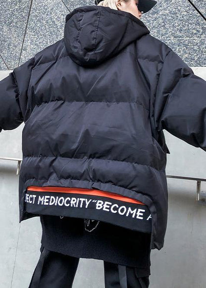 Luxury black print women parka oversize hooded thick zippered winter outwear - SooLinen