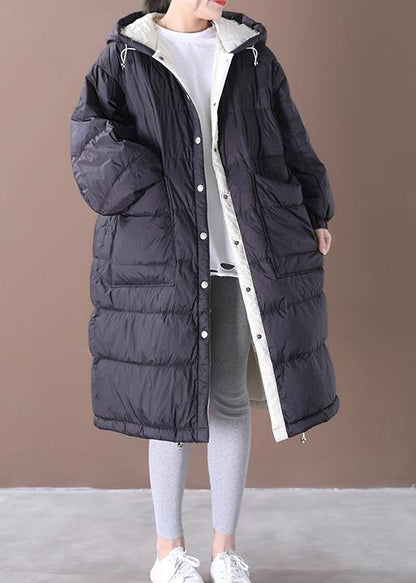 Luxury black warm winter coat plus size womens parka hooded pockets Warm coats - SooLinen