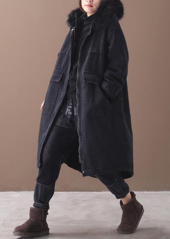 Luxury black winter overcoat Loose fitting warm winter coat alphabet prints hooded outwear - SooLinen