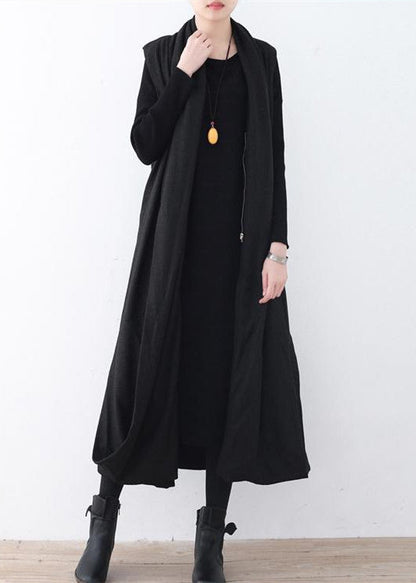 Luxuriöser schwarzer Wollmantel mit asymmetrischem Saum, übergroßer Maximantel, ärmellose lange Jacken für Damen