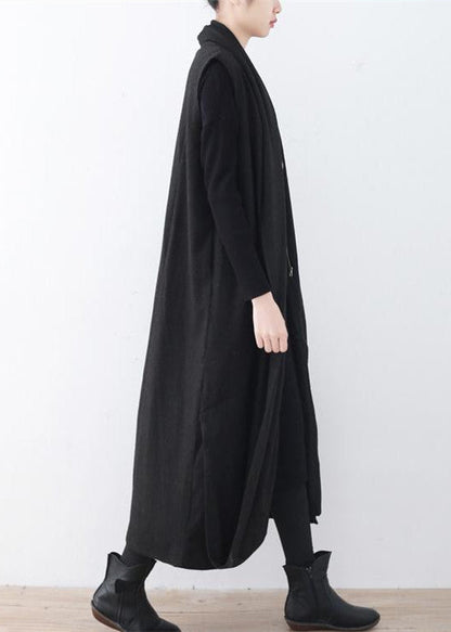 Luxuriöser schwarzer Wollmantel mit asymmetrischem Saum, übergroßer Maximantel, ärmellose lange Jacken für Damen