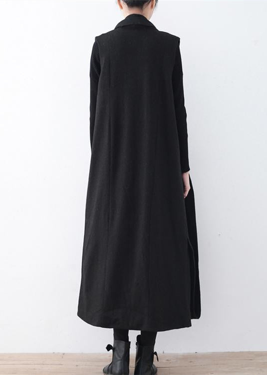 Luxuriöser schwarzer Wollmantel mit asymmetrischem Saum, übergroßer Maximantel, ärmellose lange Jacken für Damen
