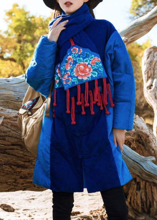 Luxury blue winter outwear plus size clothing Jackets & Coats stand collar patchwork winter coats - SooLinen