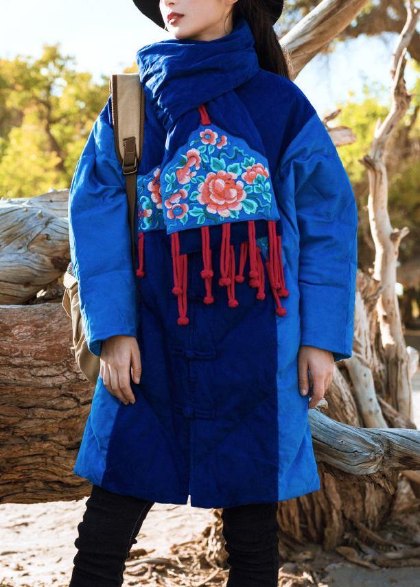 Luxury blue winter outwear plus size clothing Jackets & Coats stand collar patchwork winter coats - SooLinen