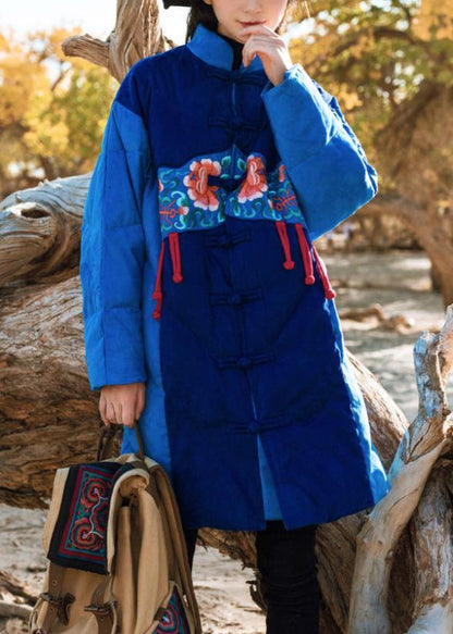 Luxury blue winter outwear plus size clothing Jackets & Coats stand collar patchwork winter coats - SooLinen