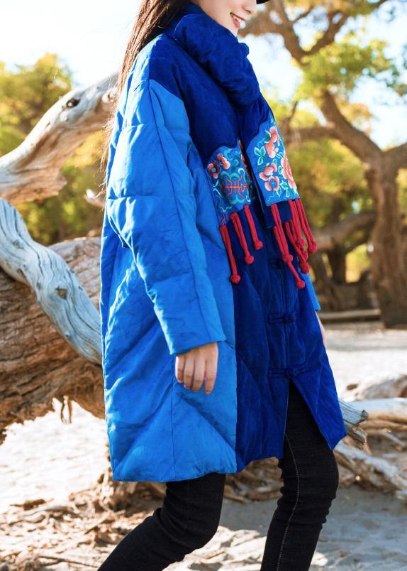 Luxury blue winter outwear plus size clothing Jackets & Coats stand collar patchwork winter coats - SooLinen