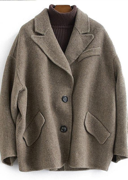 Luxury chocolate wool coat woman trendy plus size Coats Button Down women Notched coats - SooLinen