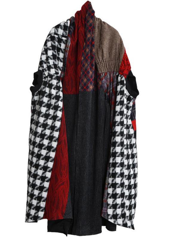 Luxury floral Woolen Coat Women Loose fitting v neck patchwork tie waist maxi coat - SooLinen