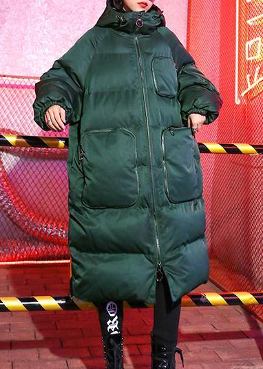 Luxury green winter parkas Loose fitting snow jackets winter hooded zippered coats - SooLinen