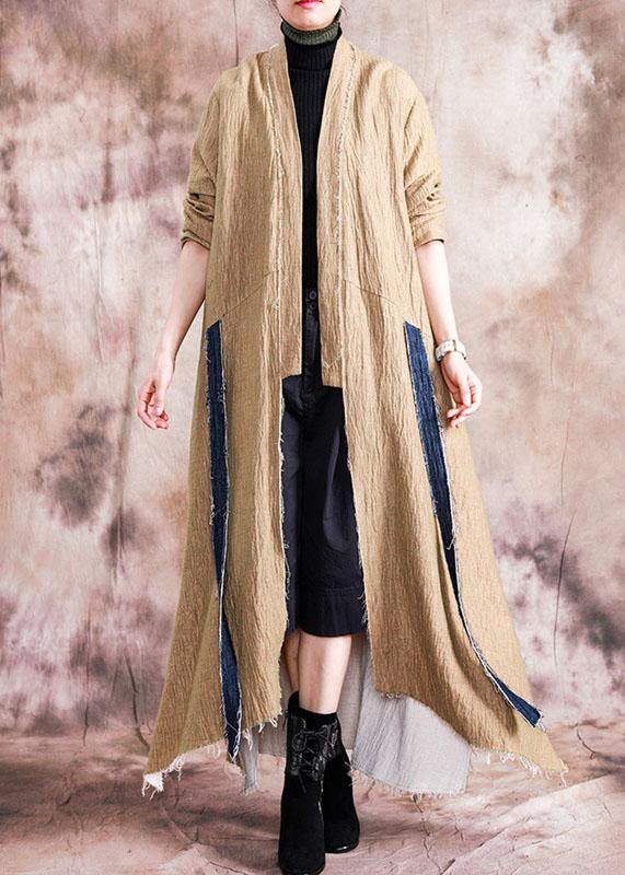 Luxury khaki asymmetric overcoat oversized long winter coat fall coat patchwork - SooLinen