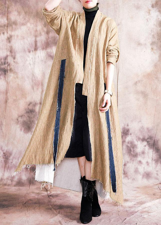 Luxury khaki asymmetric overcoat oversized long winter coat fall coat patchwork - SooLinen