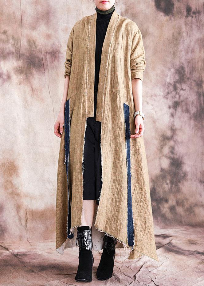 Luxury khaki asymmetric overcoat oversized long winter coat fall coat patchwork - SooLinen