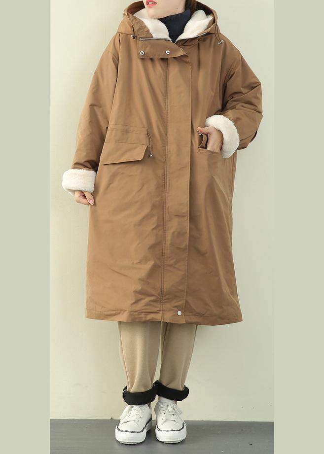 Luxury khaki casual outfit plus size clothing down jacket hooded zippered winter outwear - SooLinen