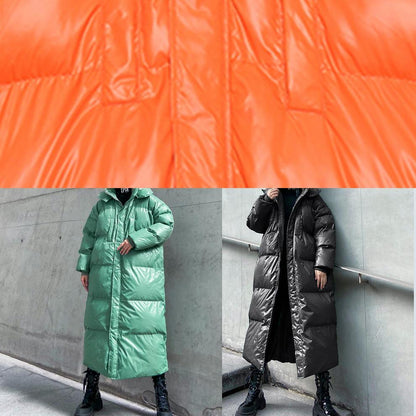 Luxury orange outwear oversized down jacket hooded zippered overcoat - SooLinen