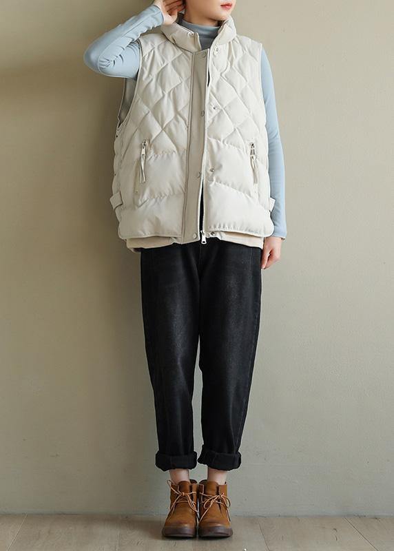 Luxury oversize Jackets & Coats half high neck coats beige sleeveless winter coats - SooLinen