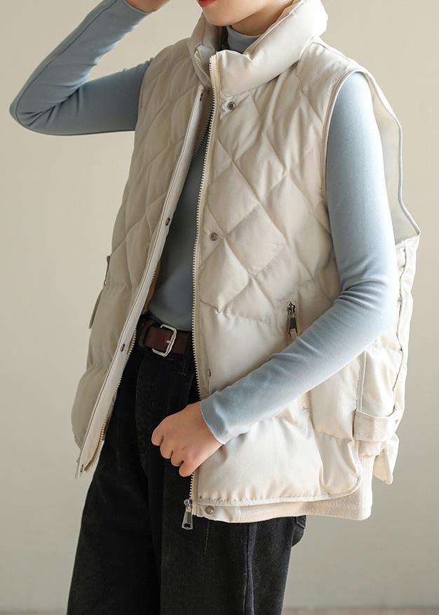 Luxury oversize Jackets & Coats half high neck coats beige sleeveless winter coats - SooLinen