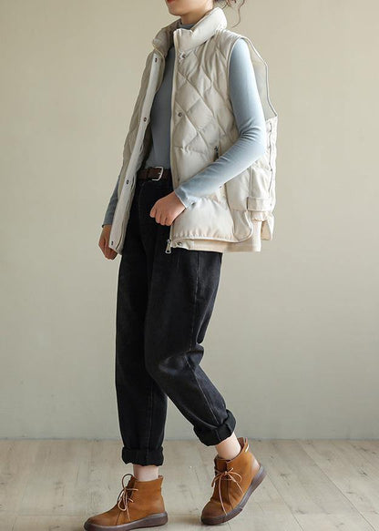 Luxury oversize Jackets & Coats half high neck coats beige sleeveless winter coats - SooLinen