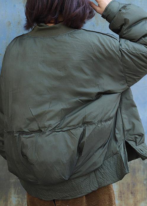 Luxury oversized warm winter coat stand collar outwear army green short side open Parkas for women - SooLinen