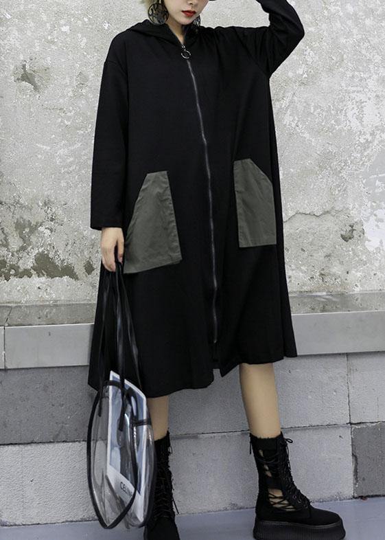 Luxury plus size clothing coat fall jackets gray green patchwork hooded Coat Women - SooLinen