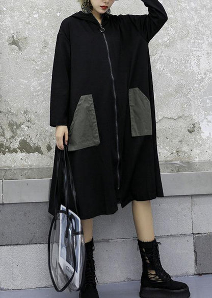 Luxury plus size clothing coat fall jackets gray green patchwork hooded Coat Women - SooLinen
