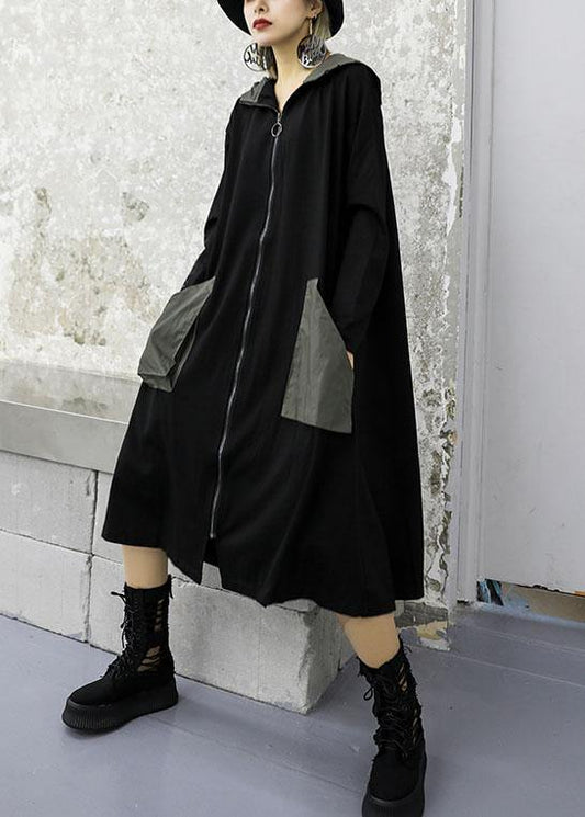 Luxury plus size clothing coat fall jackets gray green patchwork hooded Coat Women - SooLinen