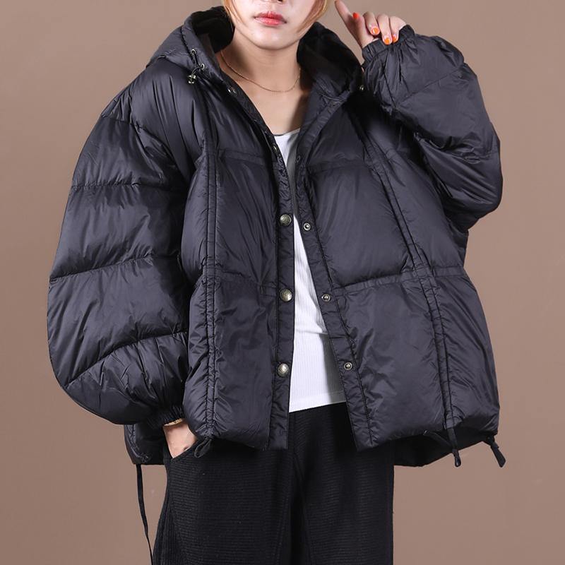 Luxury plus size clothing winter jacket black hooded Button Down goose Down coat - SooLinen