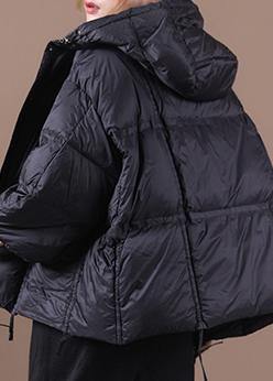 Luxury plus size clothing winter jacket black hooded Button Down goose Down coat - SooLinen