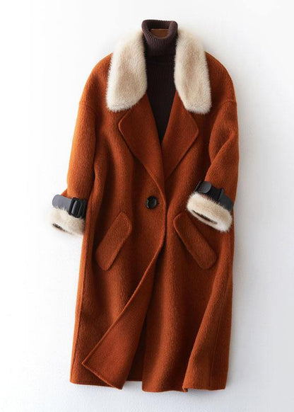 Luxury plus size clothing winter jackets fur collar outwear khaki big pockets Wool jackets - SooLinen