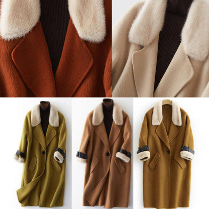 Luxury plus size clothing winter jackets fur collar outwear khaki big pockets Wool jackets - SooLinen