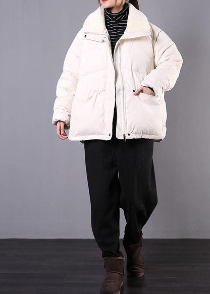 Luxury plus size lapel winter outwear beige pockets zippered women parka - SooLinen