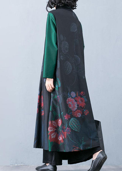 Luxury plus size maxi coat fall trench coats green prints o neck overcoat - SooLinen